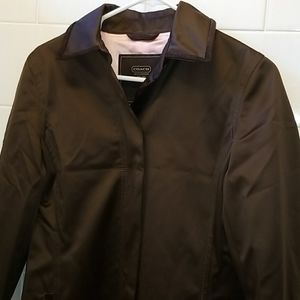 Coach silk rain coat with leather trim